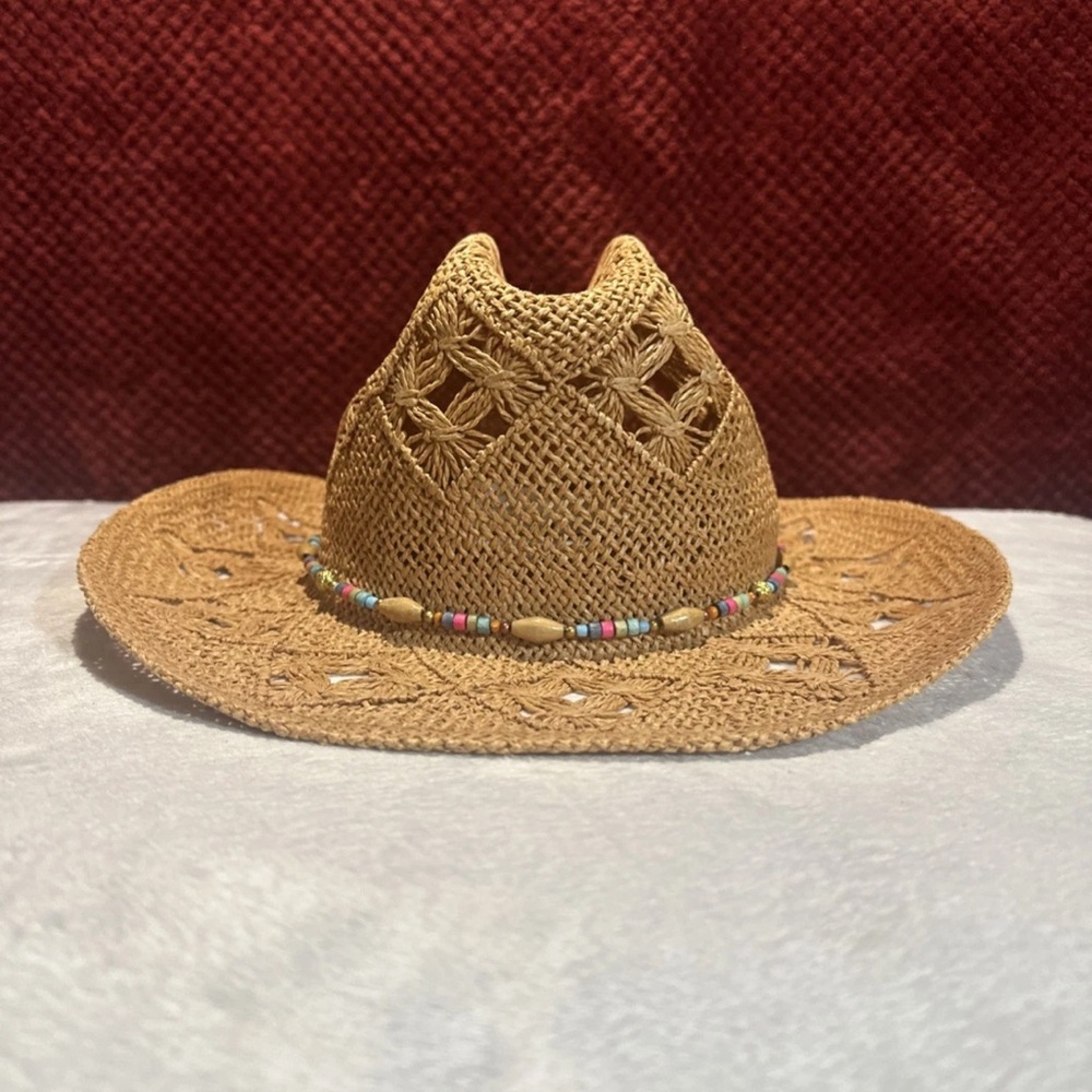 Cappella Straworld, Women’s Straw Hat. Fashion, Sun, Cowgirl. Beaded Band, Base